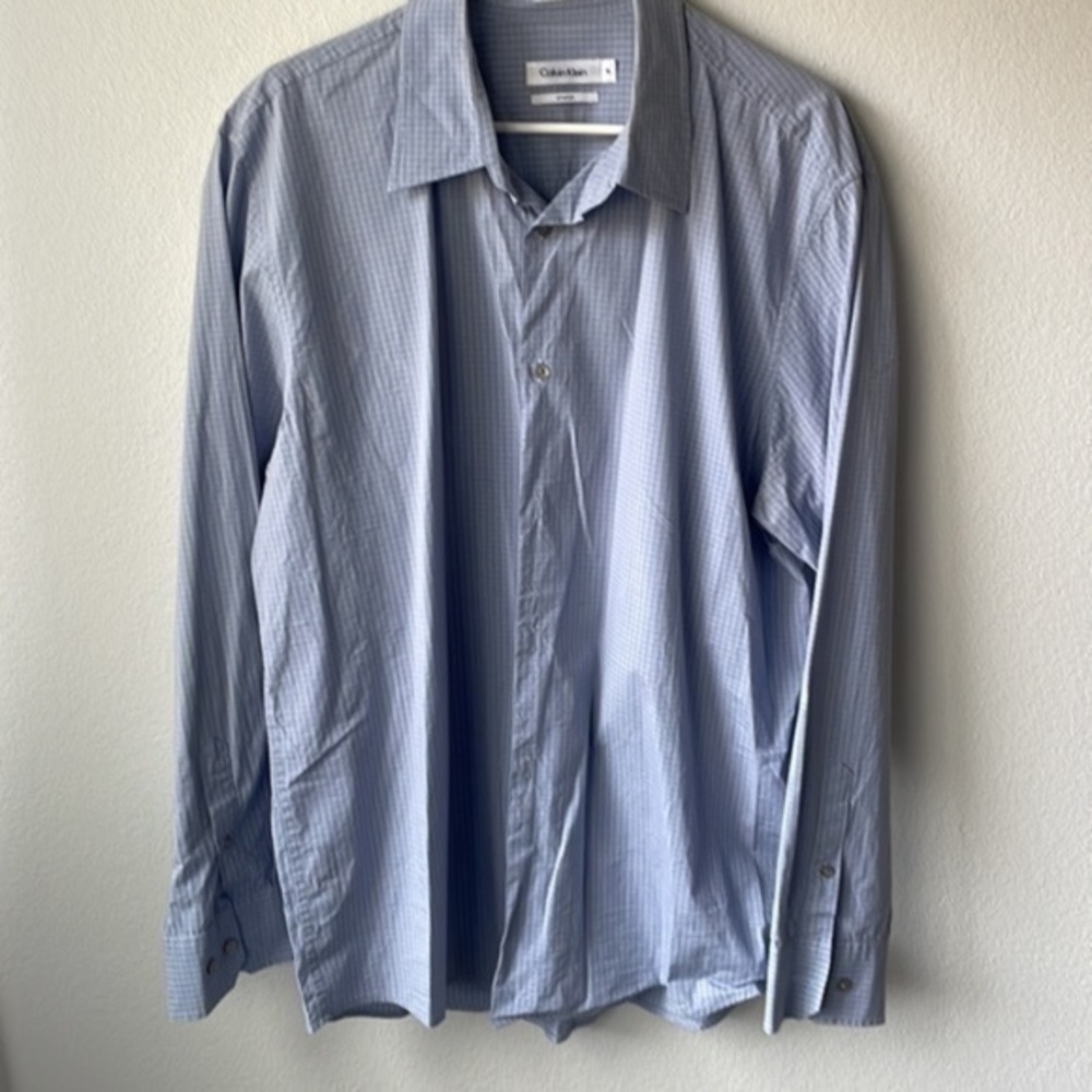 Calvin Klein shirt men’s light blue plaid button up XL